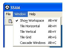 Figure 19. Screen Capture. SSAM Screen--Window Menu. This is a partial SSAM menu screen shot, showing the options of the Window menu.