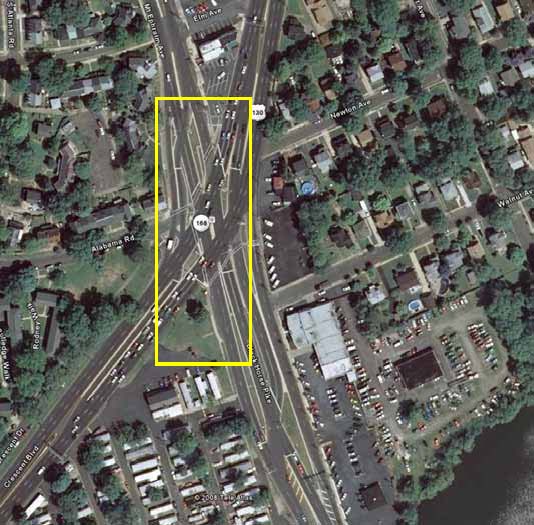 The photo provides an aerial view of a parallel flow intersection in Oaklyn, NJ.