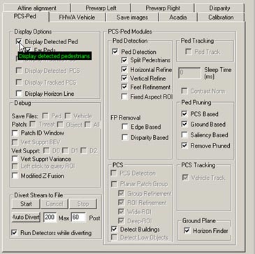 This figure shows a screenshot of the pedestrian detection (PD) interface. There is a cursor arrow that indicates the selection option to display all the pedestrian candidates detected by the system prior to classification.