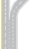 This illustration shows a response option for scenario 1 critical point 1. There is a four-lane single direction highway. There is a right-hand two-lane exit that curves to the right. The remaining two lanes continue straight.