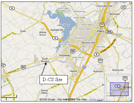 Figure 17. Map. Waco, TX, D-CS site. This map shows a detection-control system site on U.S. 84 in Waco, TX.