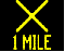 Figure 45. Graphic. Lane closed ahead with legend option used in first simulator study. This figure shows an active traffic management sign with a thin yellow X and text reading â€œ1 MILEâ€� indicating a lane closed ahead.