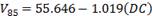 V subscript 85 equals 55.646 minus 1.019 open parentheses DC close parentheses open bracket mph close bracket.