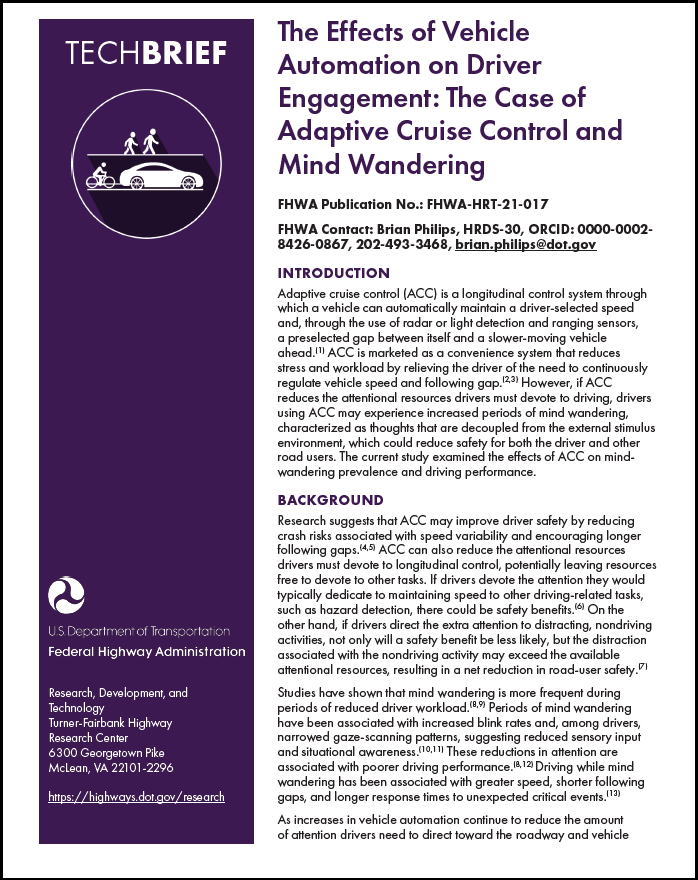 Techbrief - The Effects of Vehicle Automation on Driver Engagement: The Case of Adaptive Cruise Control and Mind Wandering