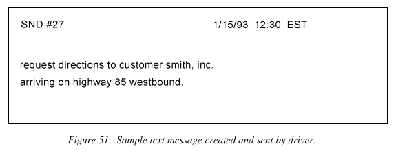 Sample text message created and sent by driver