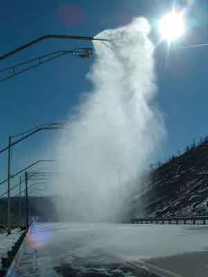 Photo. Snowmaking on the Virginia Smart Road. Click here for more detail.