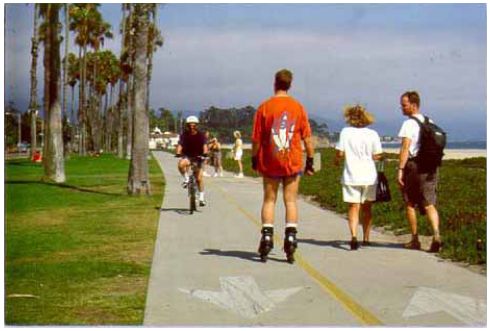 To minimize user conflicts, adequate trail width is critical on paths having high volumes and diverse user mixes (Santa Barbara, CA).