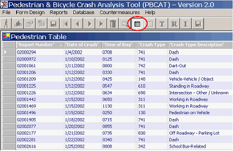 A click on the Browse button opens a table showing all records in the database. 