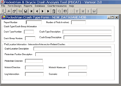 A data entry form is opened with a click on the pedestrian or bicyclist button on the toolbar.