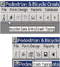 Click on the Bicyclist button to open a form for entering bicyclist crash data, then click on the Crash Typing button to start the crash typing process.