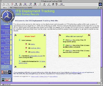Screenshot of the results from the 2002 survey on ITS deployment tracking.