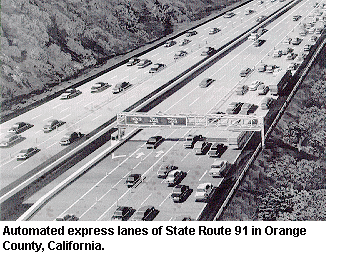 Photo of automated express lanes of State Route 91 in Orange County, CA