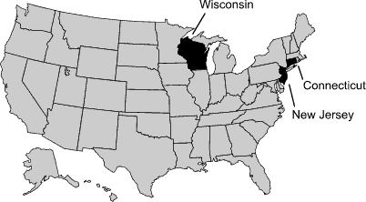 Map: New Jersey, Connecticut, and Wisconsin are highlighted.