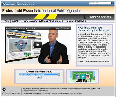 Screenshot of website for Federal-aid Essentials for Local Public Agencies.