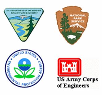 The Eco-Logical initiative and guide was developed by a multi-agency Steering Team of 8 federal agencies and 2 state departments of transportation as listed in this article*. Federal agency logos above include: U.S. Forest Service, U.S. Dept. of Agriculture; Federal Highway Administration, U.S. Dept. of Transportation; Bureau of Land Management, U.S. Dept. of Interior; U.S. Dept. of the Army; U.S. Fish and Wildlife Service, Dept. of Interior; National Park Service, Dept. of Interior; Office of Federal Activities, U.S. Environmental Protection Agency; Office of Wetlands, Oceans, and Watersheds, U.S. Environmental Protection Agency; and National Marine Fisheries Service, National Oceanic and Atmospheric Administration.