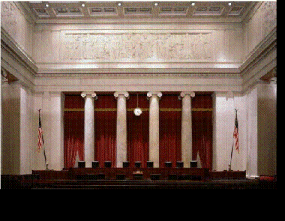 Captiuon: Photo of the interior of the empty Supreme Court room..Photograph by Franz Jantzen, Collection of the Supreme Court of the United States. Used with permission.