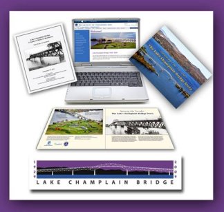 Graphic showing elements of the Lake Champlain Bridge Commemorative Resources.