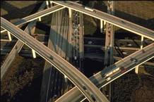 Aerial photo of highway interchange.