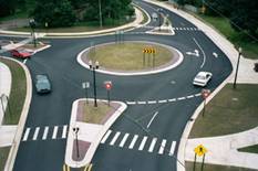 Aerial photo of a roundabout.