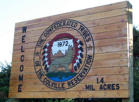 photo of a Welcome sign for the Confederated Tribes of the Colville Reservation (1.4 million acres)