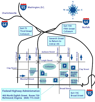 Map showing directions to FHWA Virginia office