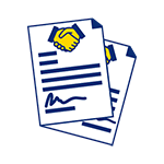 Signed documents and two shaking hands