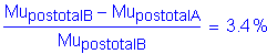 Formula: numerator (Mu subscript postotalB minus Mu subscript postotalA) divided by denominator (Mu subscript postotalB) = 3 point 4 %