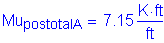 Formula: Mu subscript postotalA = 7 point 15 Kips foot per foot