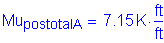 Formula: Mu subscript postotalA = 7 point 15 K times numerator ( feet ) divided by denominator ( feet )