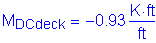 Formula: M subscript DCdeck = minus 0 point 93 Kips foot per foot