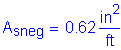 Formula: A subscript sneg = 0 point 62 square inches per foot