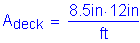 Formula: A subscript deck = numerator (8 point 5 inches times 12 inches ) divided by denominator ( feet )