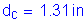 Formula: d subscript c = 1 point 31 inches