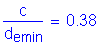 Formula: numerator (c) divided by denominator (d subscript emin) = 0 point 38