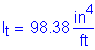 Formula: I subscript t = 98 point 38 numerator ( inches superscript 4) divided by denominator ( feet )