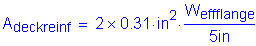 Formula: A subscript deckreinf = 2 times 0 point 31 inches squared times numerator (W subscript effflange) divided by denominator (5 inches )