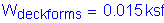 Formula: W subscript deckforms = 0 point 015 ksf