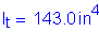 Formula: I subscript t = 143 point 0 inches superscript 4