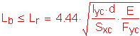 Formula: L subscript b less than or equal to L subscript r = 4 point 44 times square root of ( numerator (I subscript yc times d) divided by denominator (S subscript xc) times numerator (E) divided by denominator (F subscript yc))