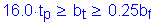 Formula: 16 point 0 times t subscript p greater than or equal to b subscript t greater than or equal to 0 point 25b subscript f