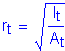 Formula: r subscript t = square root of ( numerator (I subscript t) divided by denominator (A subscript t))