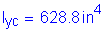 Formula: I subscript yc = 628 point 8 inches superscript 4