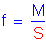 Formula: f = numerator (M) divided by denominator (S)