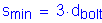 Formula: s subscript min = 3 times d subscript bolt