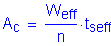 Formula: A subscript c = numerator (W subscript eff) divided by denominator (n) times t subscript seff