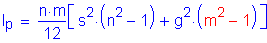 Formula: I subscript p = numerator (n times m) divided by denominator (12) left bracket s squared times ( n squared minus 1 ) + g squared times ( m squared minus 1 ) right bracket