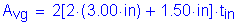 Formula: A subscript vg = 2 left bracket 2 times ( 3 point 00 inches ) + 1 point 50 inches right bracket times t subscript in