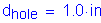 Formula: d subscript hole = 1 point 0 inches