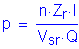 Formula: p = numerator (n times Z subscript r times I) divided by denominator (V subscript sr times Q)