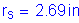 Formula: r subscript s = 2 point 69 inches